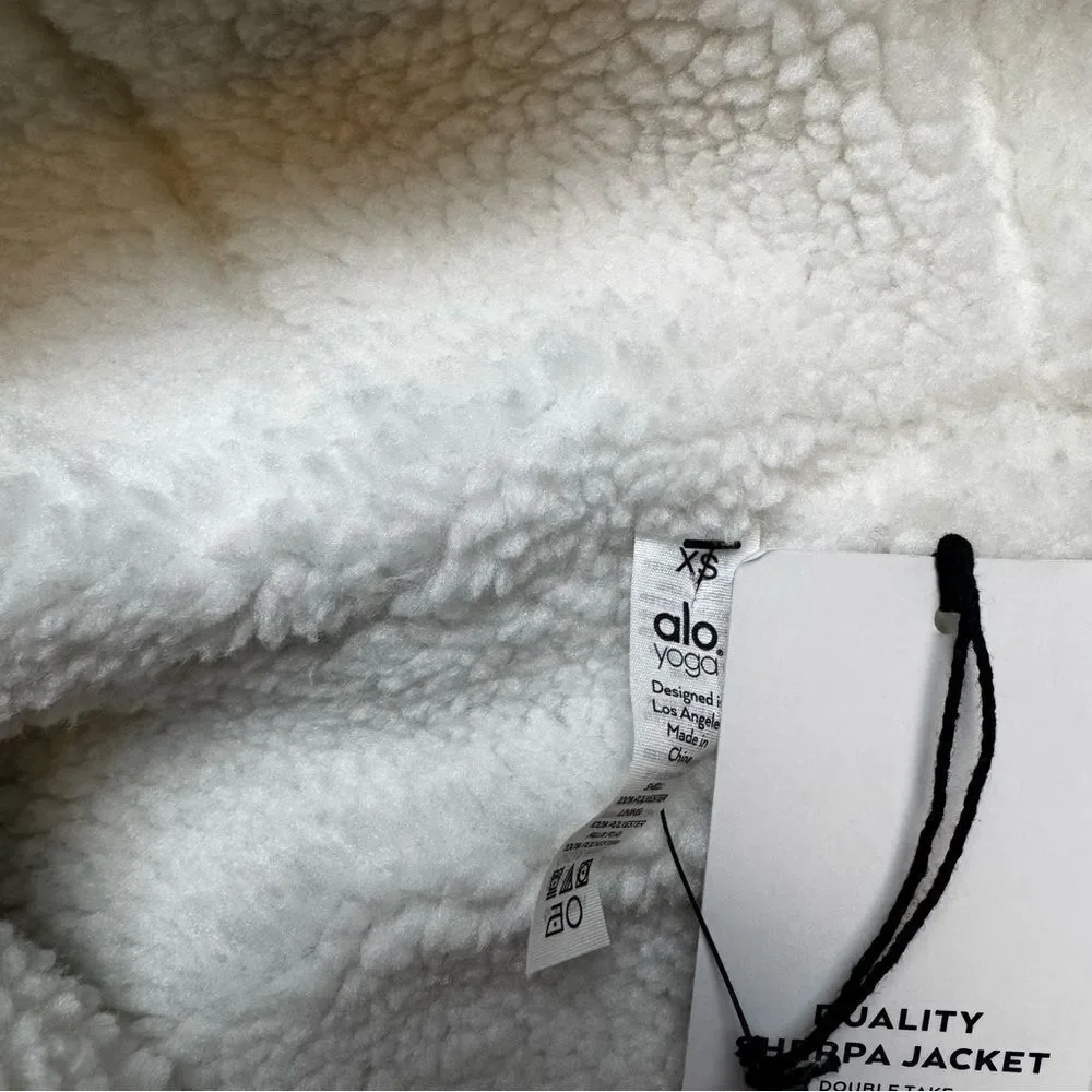 Alo Yoga Duality Sherpa Reversible Bomber Jacket White Cream Grey NWT XS